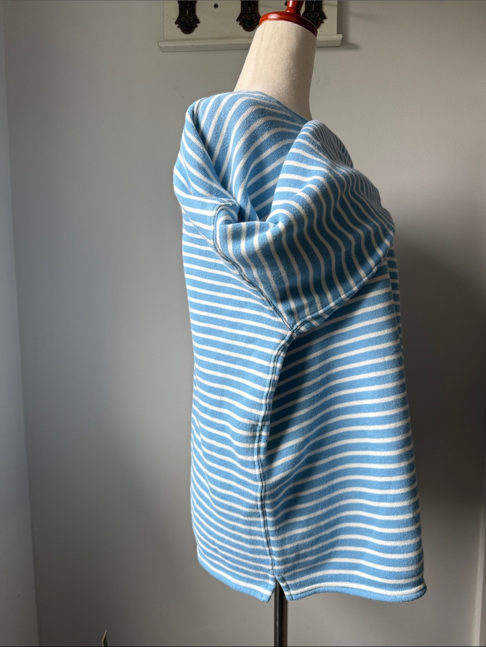 J. Crew Light Blue and White Striped Crewneck Sweater Oversized Cotton Crew - Picture 2 of 5